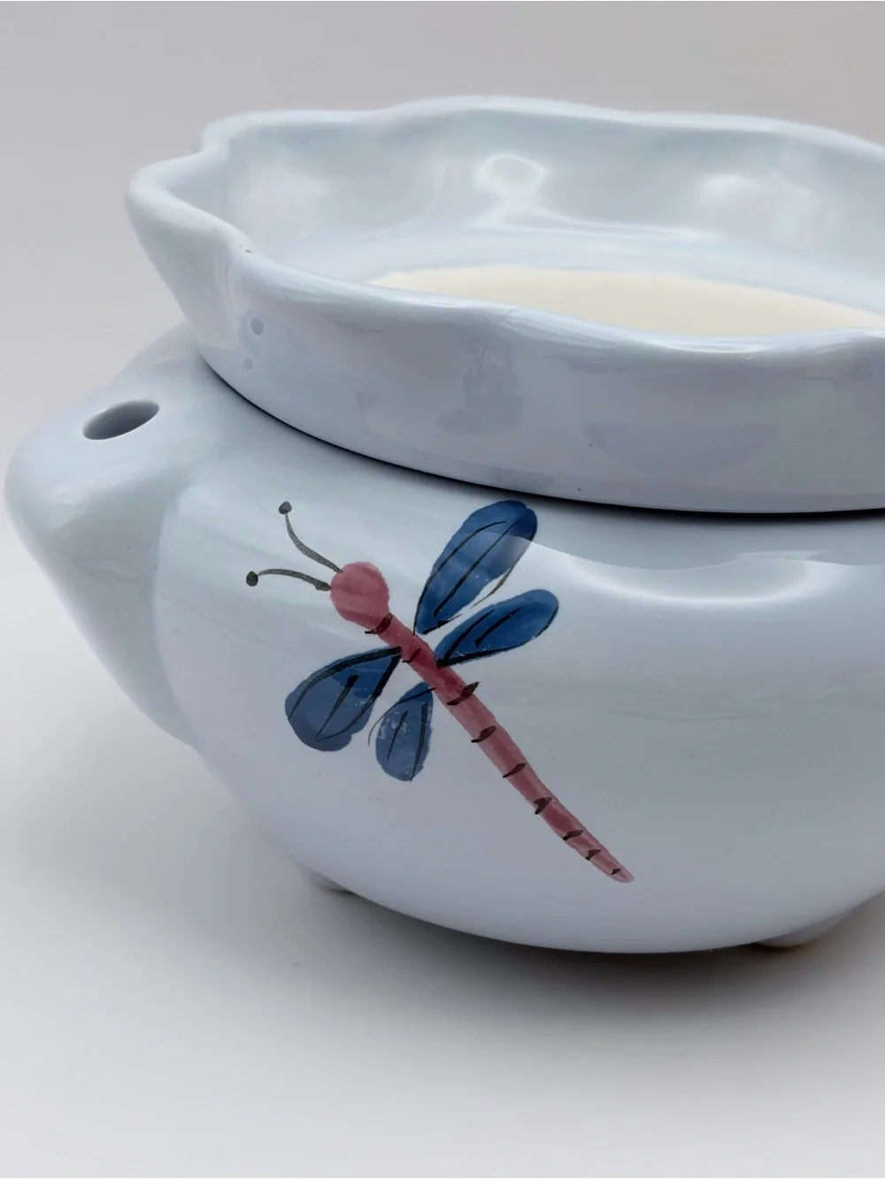 Vintage Ceramic *African Violet Planter Self Watering Dragonfly Pot Light Blue